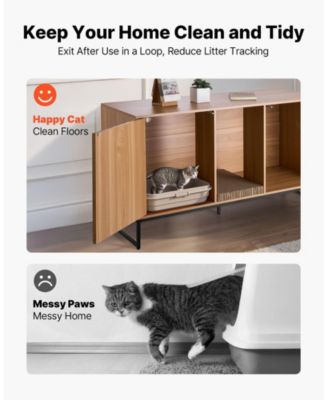 Hidden Cat Litter Box Enclosure Cabinet Furniture with Scratch Pad and Storage