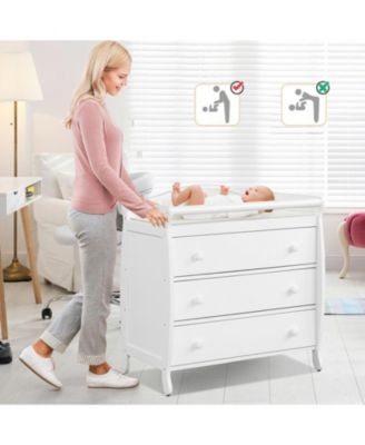 Baby Changing Table with 3 Storage Drawers and Safety Belt