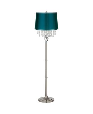 Modern Floor Lamp 62.5" Tall Crystal Chandelier Satin Drum Shade for Living Room Reading Bedroom Office