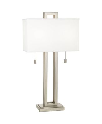 Modern Table Lamp 30" Tall with Dimmer Brushed Nickel Metal  Rectangular Shade for Bedroom Living Room House Home Bedside