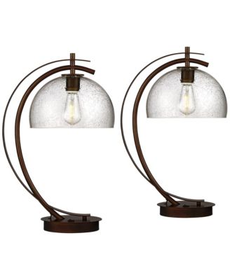Modern Desk Lamps Set of 2 with USB Port 22 1/2" High Bronze LED Clear Seeded Glass Shade for Bedroom Office