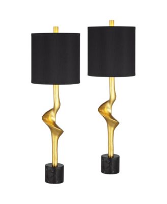 Minerva 32" Tall Large Modern Glam End Table Lamps Set of 2 Leaf Shade Living Room Bedroom Bedside