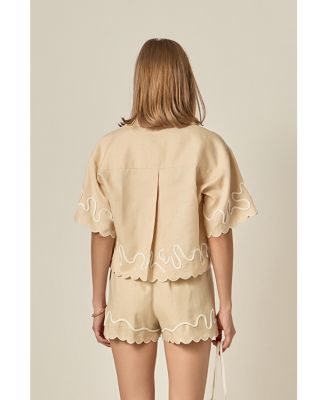 Women's Wavy Embroidered Crop Shirt