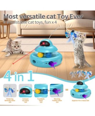 4-in-1 Interactive Cat Toy Automatic Self Play USB Rechargeable Butterfly Feather Track Balls Laser