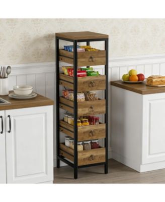 5-Tier Kitchen Fruit Vegetable Storage Rack, Narrow Snack Stand with Pull-Out Baskets, Utility Organizer