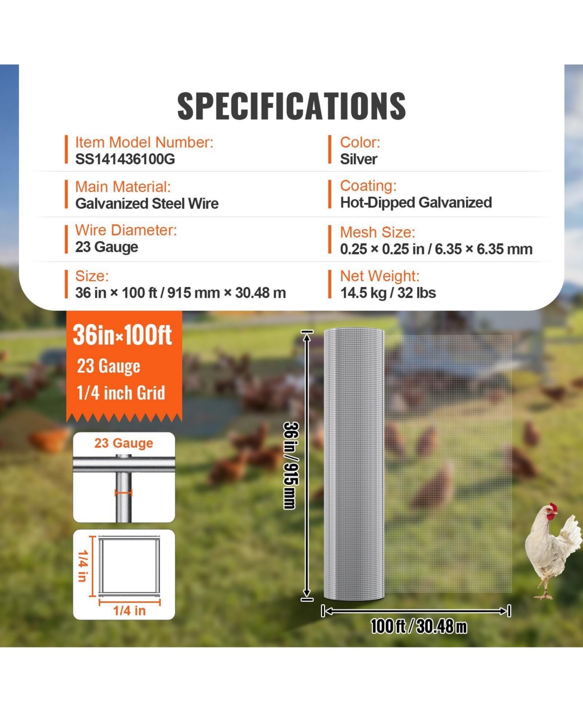 Sugift Hardware Cloth Galvanized Wire Mesh for Fencing