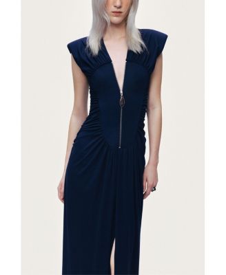 Women's Zip-Front Draped Maxi Dress