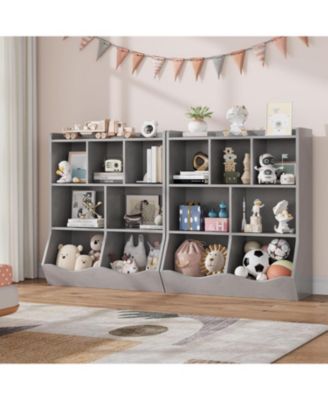 Three-Tier Kids Bookshelf and Toy Storage Rack, Multi-Functional Book and Toy Organizer for Playroom, Bedroom, Retro
