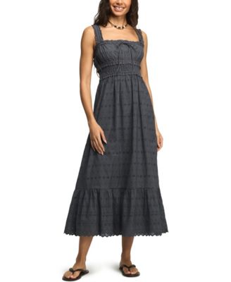 Women's Smocked Waist Square Neck Midi Dress
