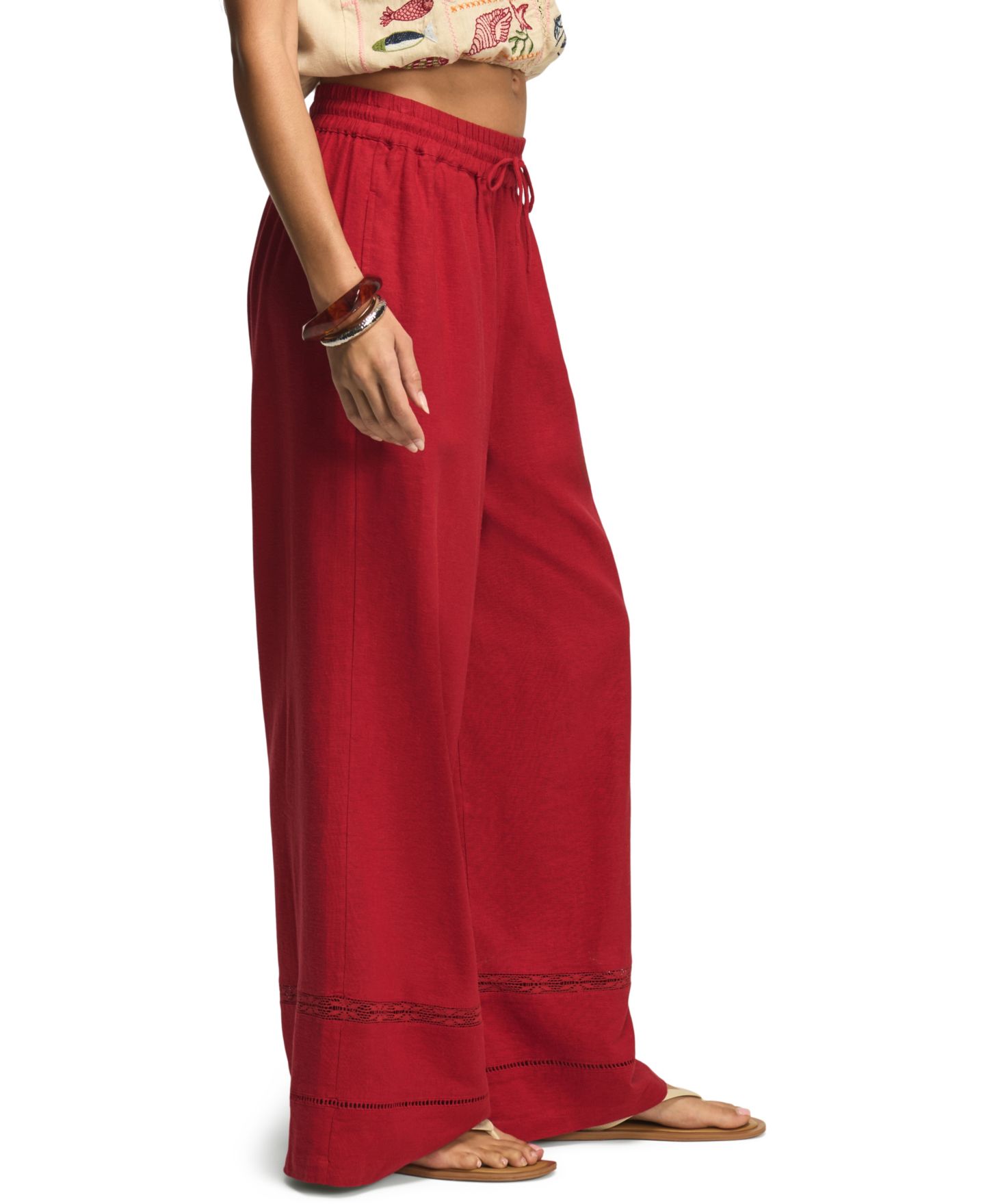 Женские брюки Lucky Brand Wide-Leg Lace Trim Pull-On, цвет: Emboldened — фото 3