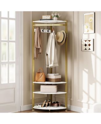 Corner Hallway Coat Rack, Shoe Storage Shelves, 6 Double Hooks, Free-Standing Column for Bedroom, Living Room