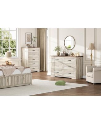 5-Drawer Dresser for Bedroom, Wide Metal Handle, Farmhouse Wooden Tall Storage Organizer for Bedroom, Living Room