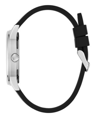 Men's Silver-Tone Stainles Steel Black Silicone Multi-Function Watch, 42mm