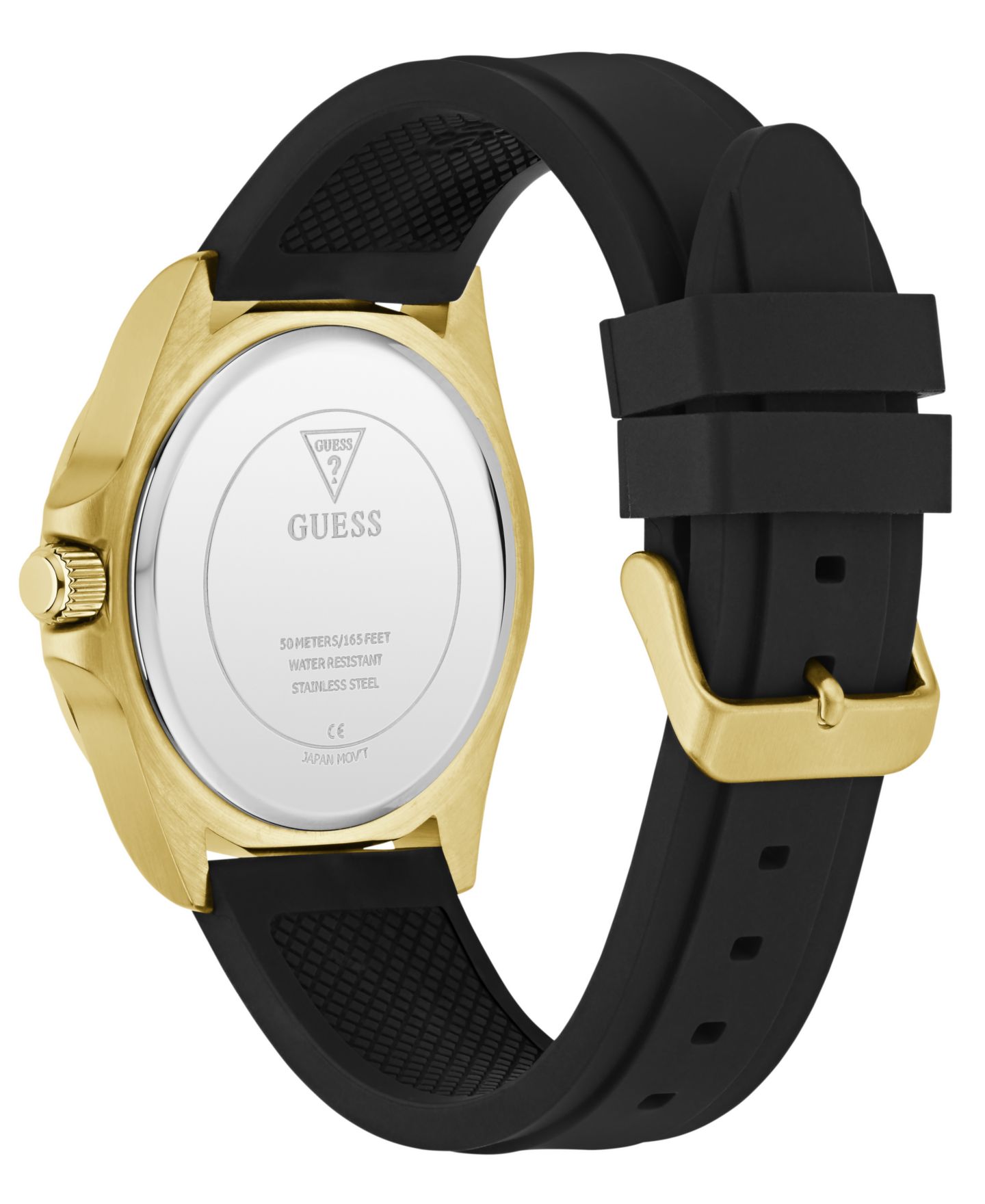 Мужские часы GUESS Gold-Tone Stainles Steel Black Silicone Analog Watch, 42mm — фото 2