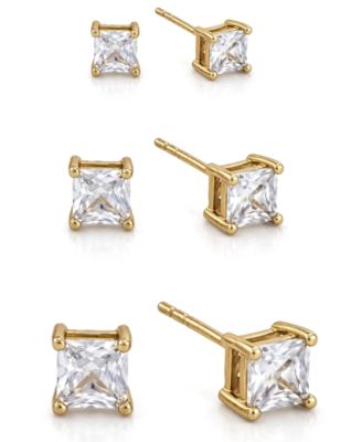 3-Pc. Set Silver Plated Square Cubic Zirconia Stud Earrings