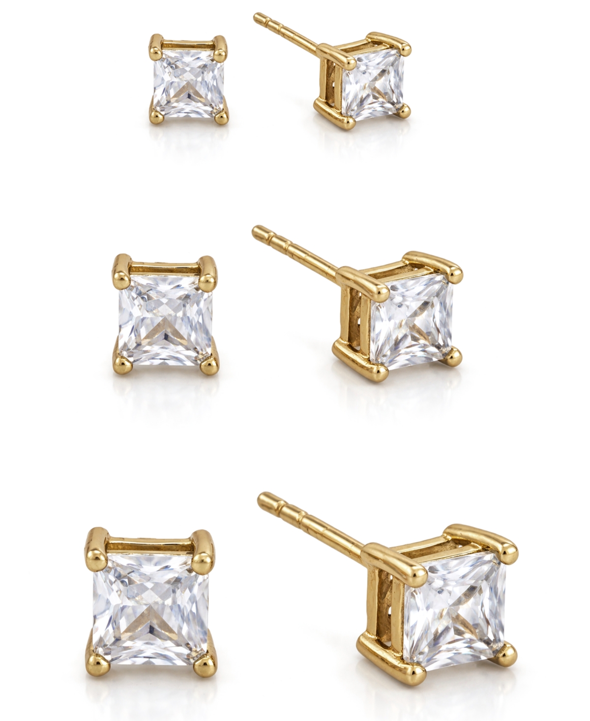 And Now This 3-Pc. Set Silver Plated Square Cubic Zirconia Stud Earrings