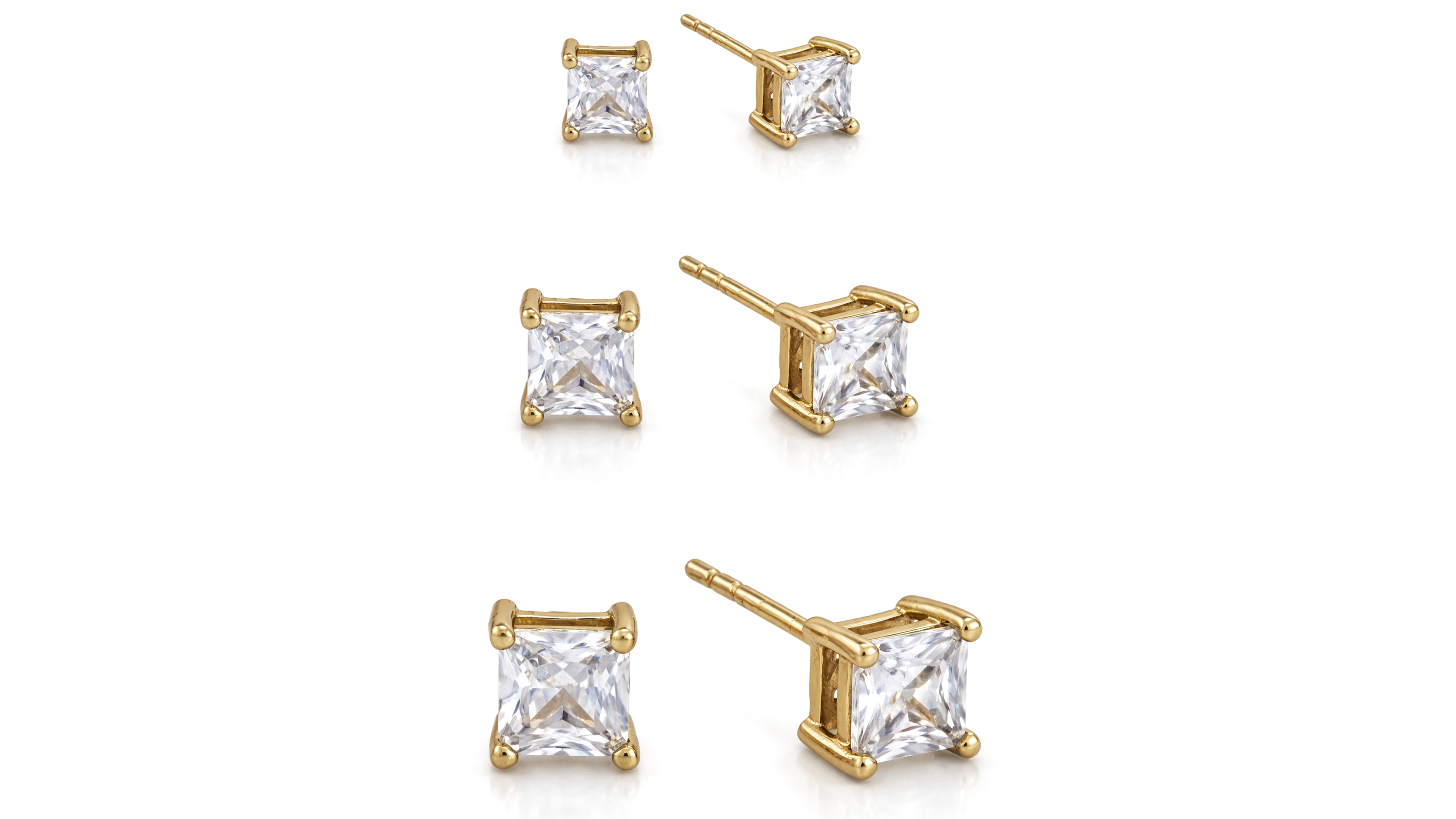 And Now This 3-Pc. Set Silver Plated Square Cubic Zirconia Stud Earrings