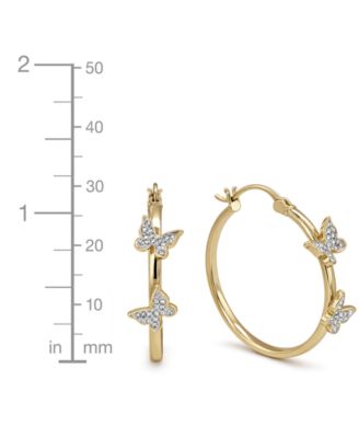 Hoop Earring with Clear Crystal Butterflies in Silver Plate or Gold Plate