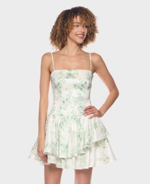Женское платье B Darlin Juniors' Sleeveless Square Neck Mini, цвет: Белый / Зелёный