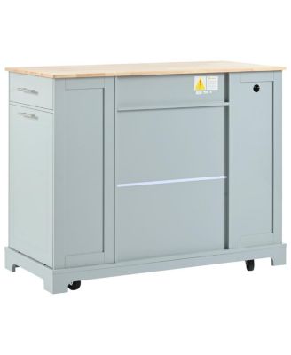 Rolling Kitchen Island Trash, Power, Storage, 3 Drawers