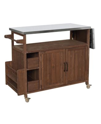 Farmhouse Rolling Outdoor Kitchen Cart Stainless Top