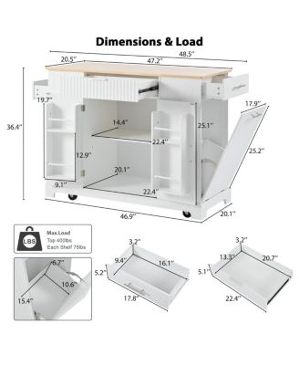 Rolling Kitchen Island Trash, Power, Storage
