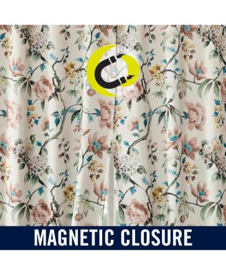 Claudette Vintage Floral Magnetic Closure Blackout Back Tab Curtain Panel Pair