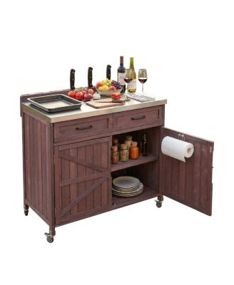  Outdoor Kitchen Island Stainless Top, Drawer, Shelves, Wheels
