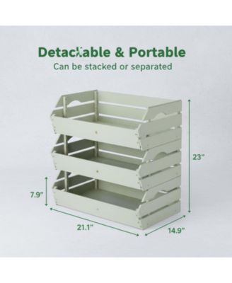 Stackable Wooden Potato Onion Storage Bins Produce Basket with Handles Kitchen Pantry Counter Organization