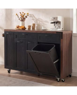  Kitchen Island Extendable Table and Trash Storage