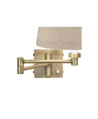 Modern Swing Arm Wall Lamp Antique Brass Plug-In Light Fixture Natural Linen Drum Shade for Bedroom Bedside Reading