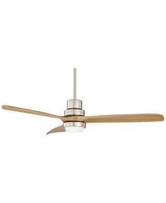 52" Delta-Wing DC Modern 3 Blade Indoor Ceiling Fan with LED Light Remote Control Brushed Nickel Natural Solid Wood for Living Room Kitchen