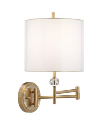 Kohle Modern Swing Arm Wall Lamps Set of 2 Polished Brass Plug-In Light Fixture White Drum Shade for Bedroom