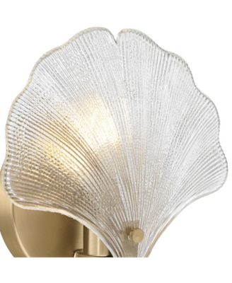 Deniz 7 3/4"H Satin Brass and Vintage Glass Ginkgo Leaf Wall Sconce