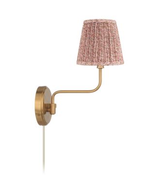 Ophelia 9 1/2"H Warm Brass Plug-In Wall Sconce Pink Floral Shade