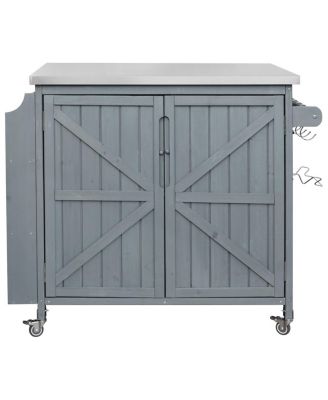  Outdoor Kitchen Island Side Shelf, Storage, SS Top, Wheels