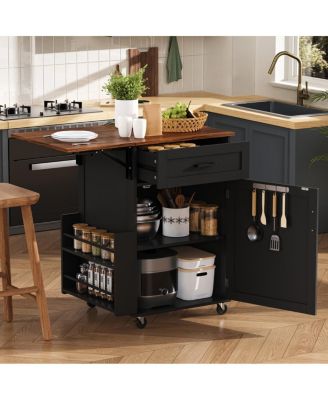  Farmhouse Kitchen Island Drop Leaf, Storage