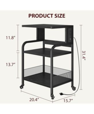 Printer Stand with USB Power Ports, 3-Tier Rolling Cart, Adjustable Shelf, Heavy Duty Multifunction Table for Office or Kitchen
