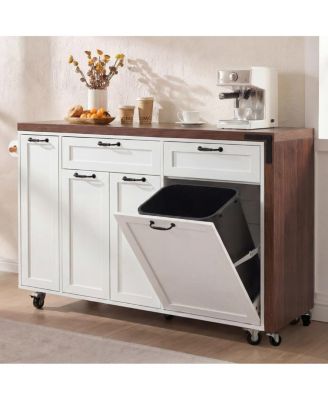  Kitchen Island Extendable Table and Trash Storage