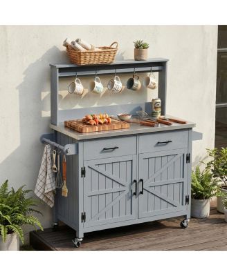  Outdoor Kitchen Island with Stainless Steel Top and Storage