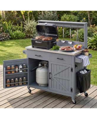  Outdoor Kitchen Island with Stainless Steel Top and Storage