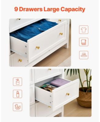 9 Drawer Dresser, Wooden Chest of Drawers with Sliding and Anti
