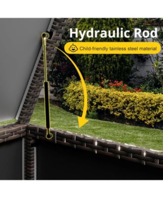 80 Gallon Outdoor Wicker Deck Box Storage Bench with Wheels Waterproof Rattan Bin for Patio Cushions