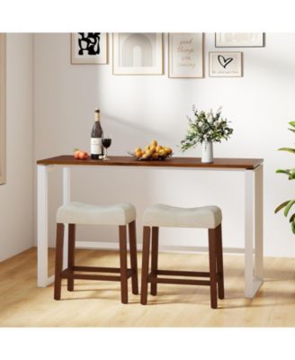 24 Saddle Bar Stools Set of 4 w/ Footrest Rubber Wood Frame for Kitchen Island