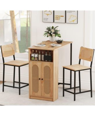 3-Piece Bar Table and Chairs Set with Storage Shelves and Footrests