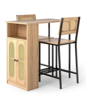 3 PCS Bar Table and Chairs Set w/ 2 Bar Stools and Storage Shelves Backrests