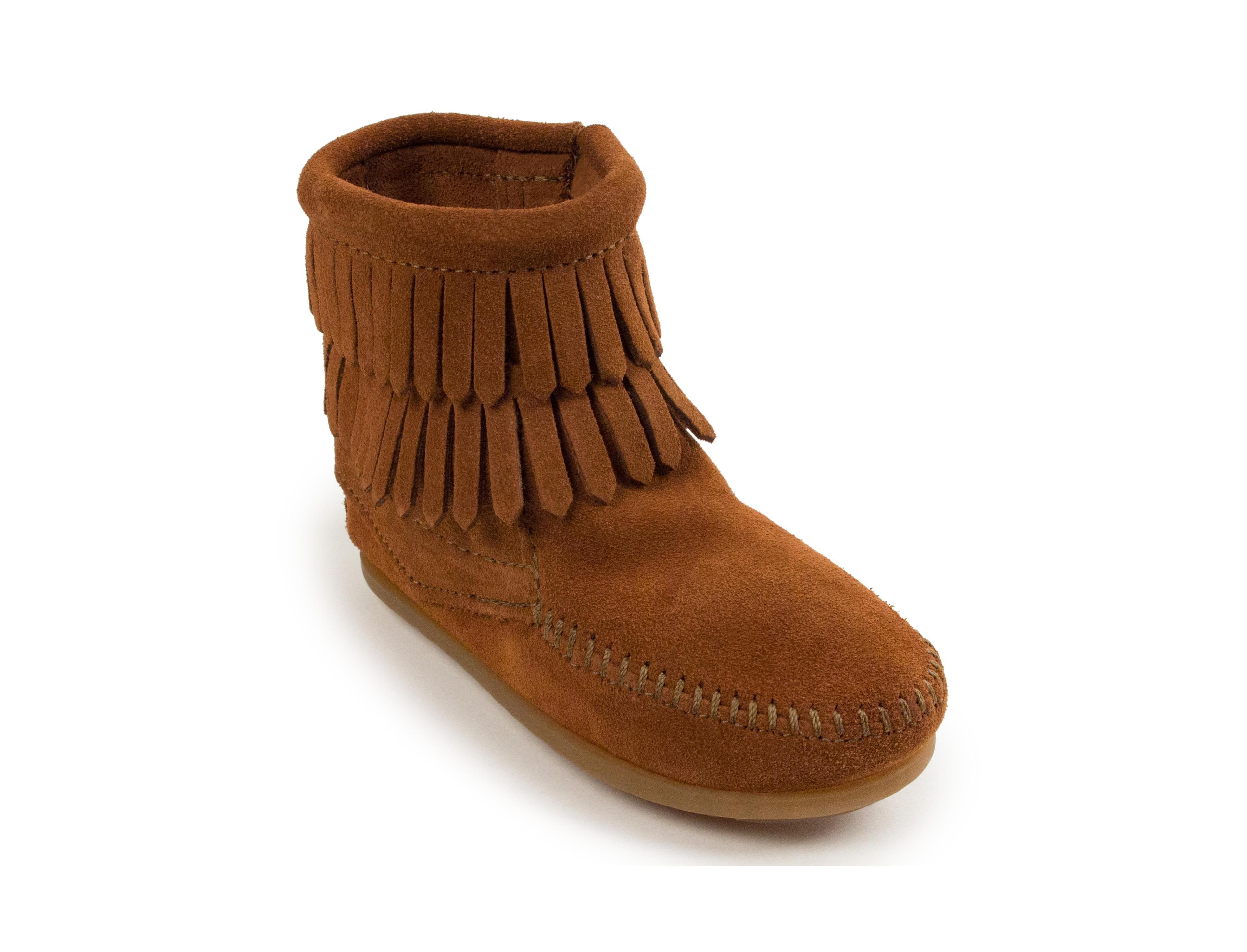 Minnetonka Kids' Suede Double Fringe Side Zip Boots