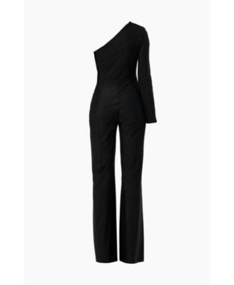 Women's Wide-Leg Textured Jumpsuit with One Long Sleeve