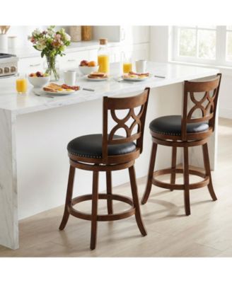 26'' Counter Height Bar Stools Set of 2 w/Rubber Wood Frame Upholstered Seat