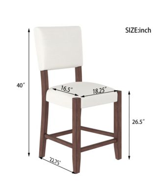 Mid Century Modern Bar Stools Set of 2 - Counter Height Chairs with Back, Linen Upholstered and Solid Wood Legs for Kitchen Island, Home Bar